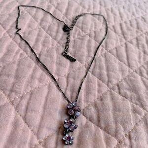 1928 -  Vintage style Violet Flower Crystal Pendant Necklace Black chain - 15"